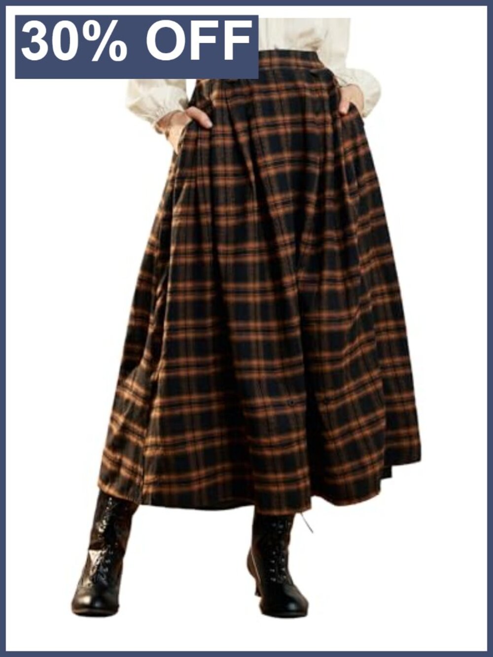 Plaid Maxi Skirt High Waist Layered Convertible High Low Hem Pull On A-Line